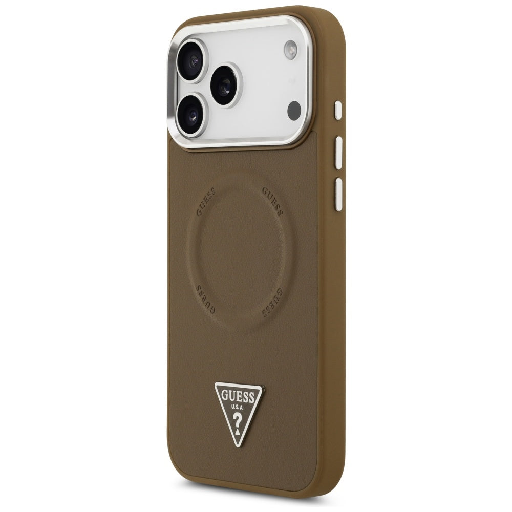 Funda MagSafe para Apple iPhone 17 Pro, Guess, Logo Triangular, Marrón Plateado