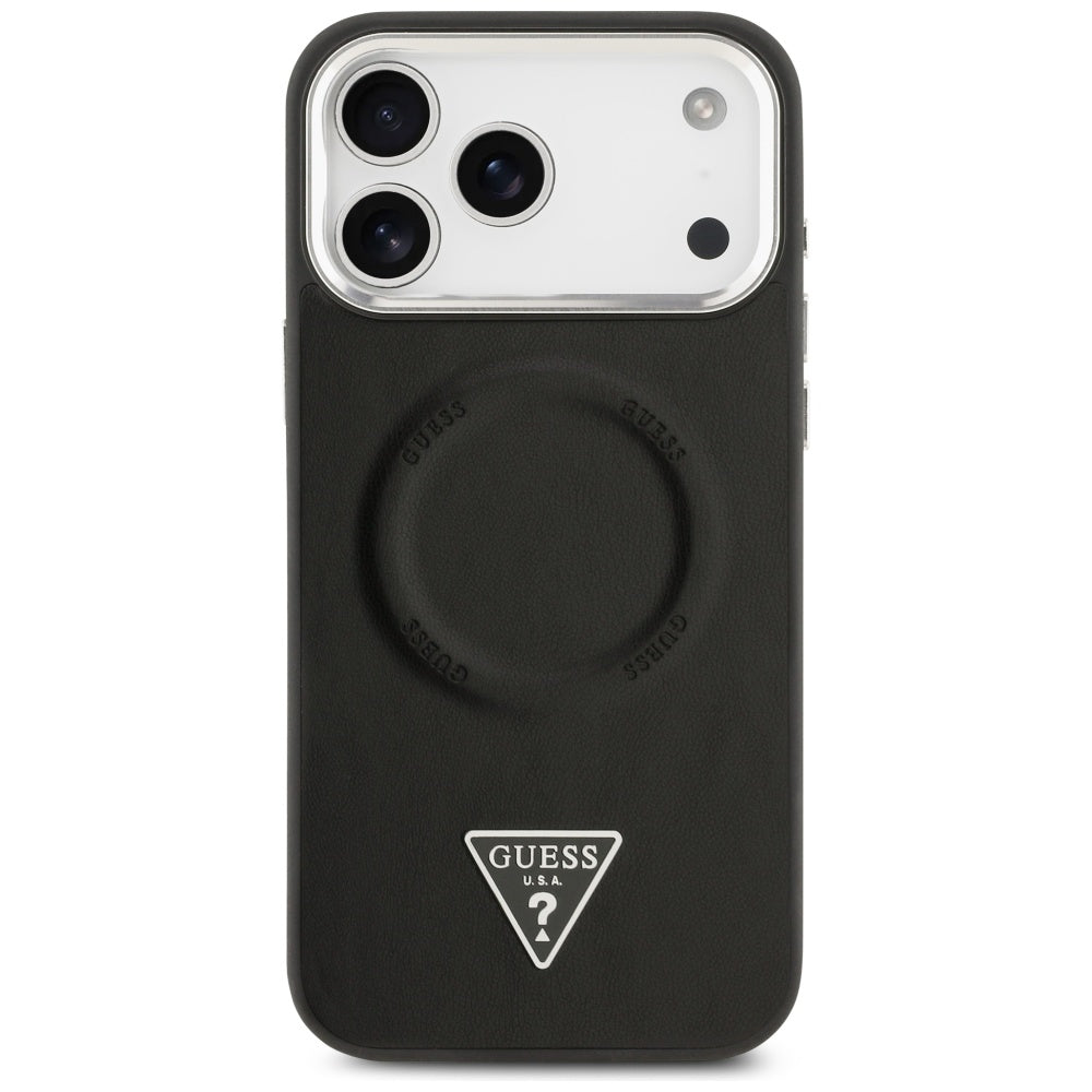 Funda MagSafe para Apple iPhone 17 Pro, Guess, Logo Triangular, Negra Plateada
