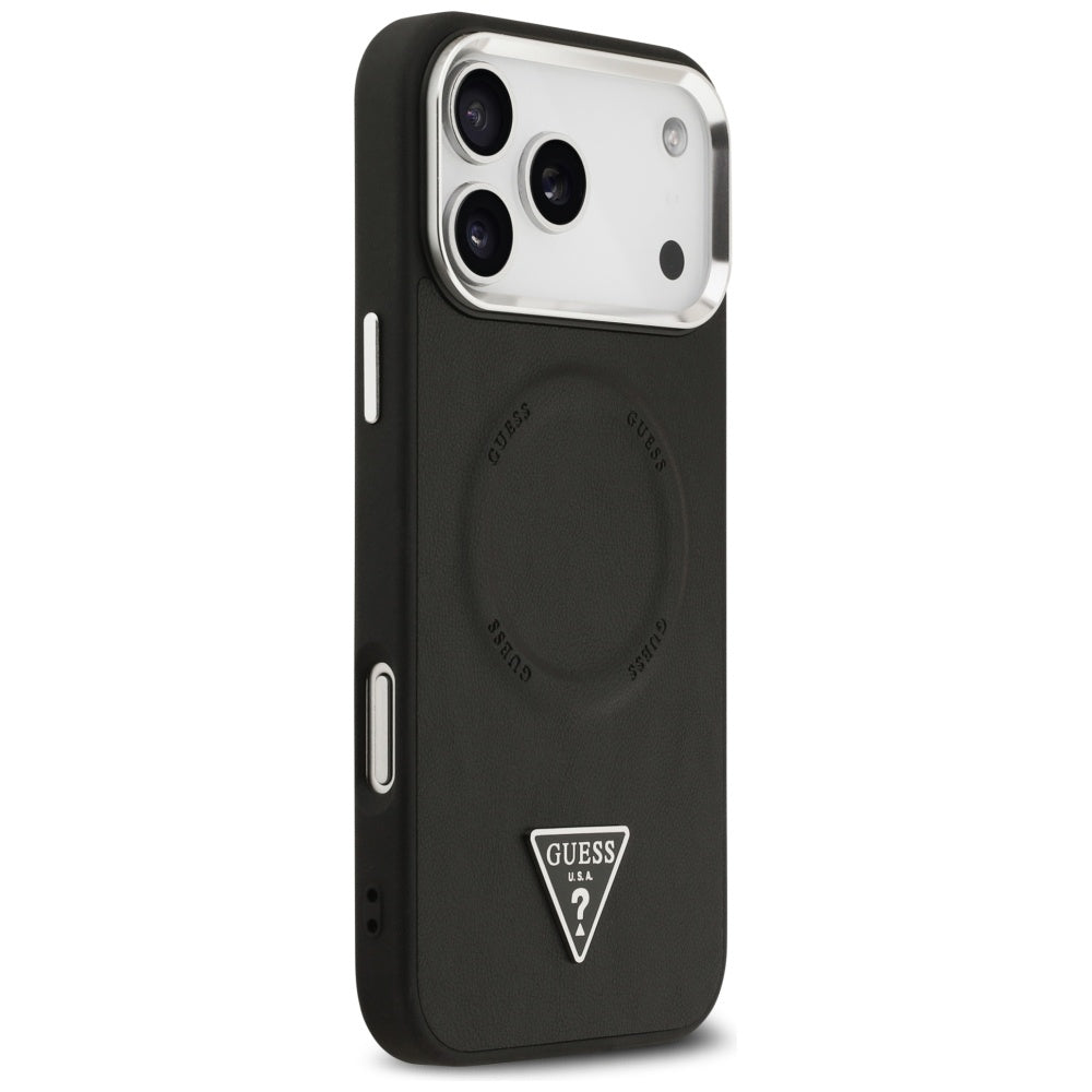 Funda MagSafe para Apple iPhone 17 Pro, Guess, Logo Triangular, Negra Plateada