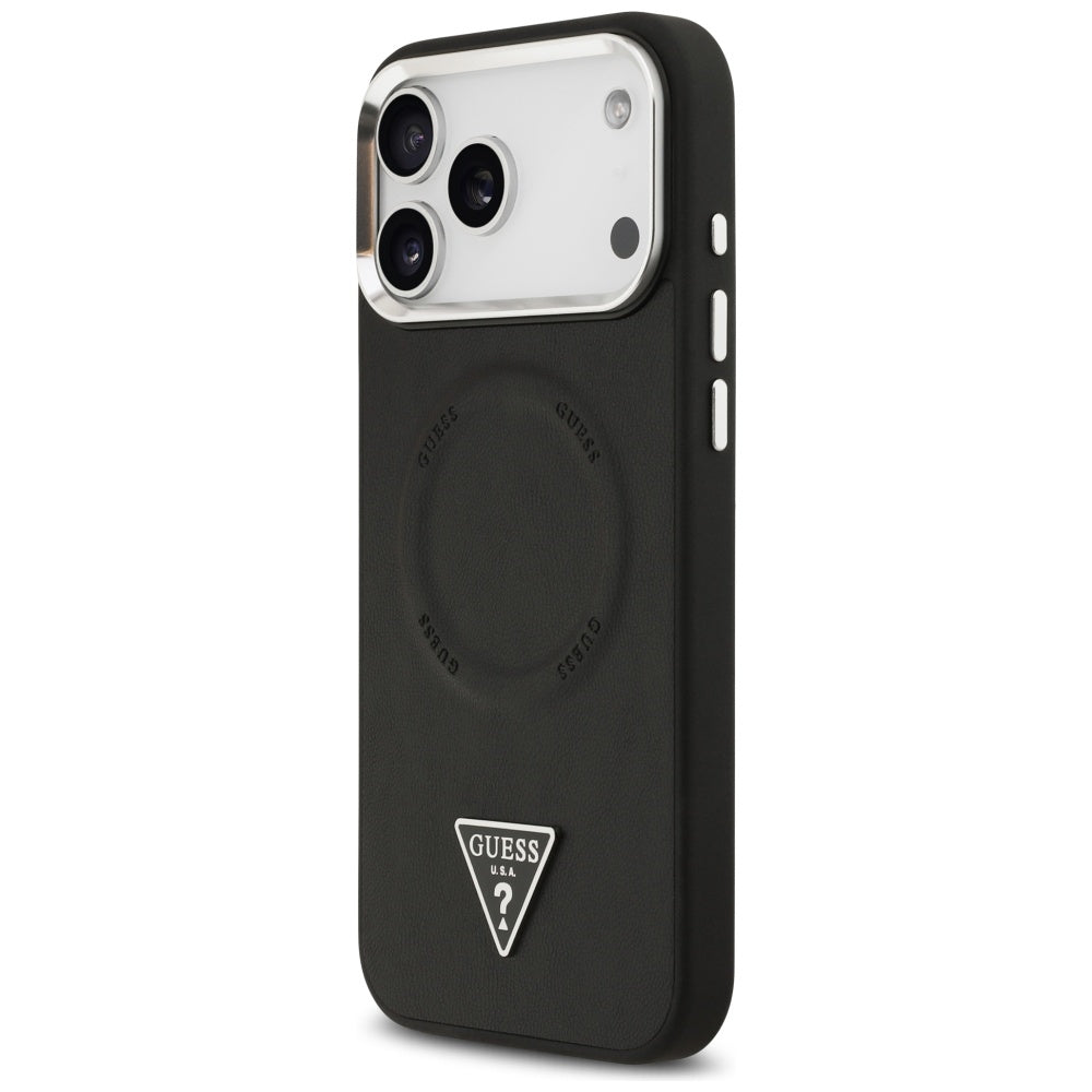 Funda MagSafe para Apple iPhone 17 Pro, Guess, Logo Triangular, Negra Plateada