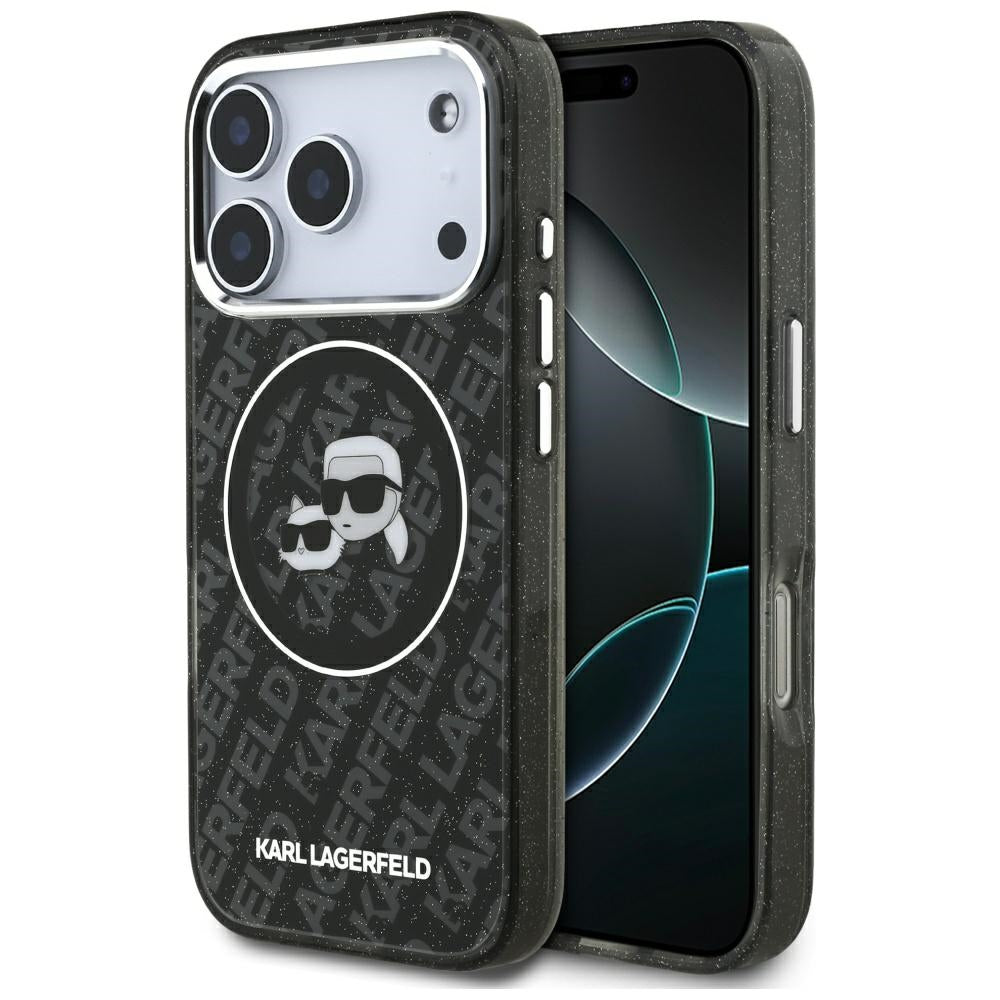 Funda MagSafe para Apple iPhone 17 Pro, Karl Lagerfeld, Glitter Karl & Choupette Head, Negra