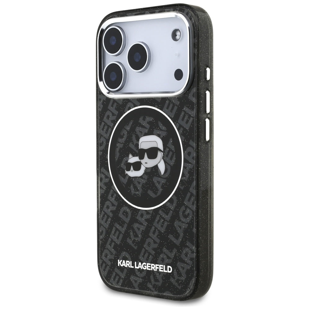 Funda MagSafe para Apple iPhone 17 Pro, Karl Lagerfeld, Glitter Karl & Choupette Head, Negra