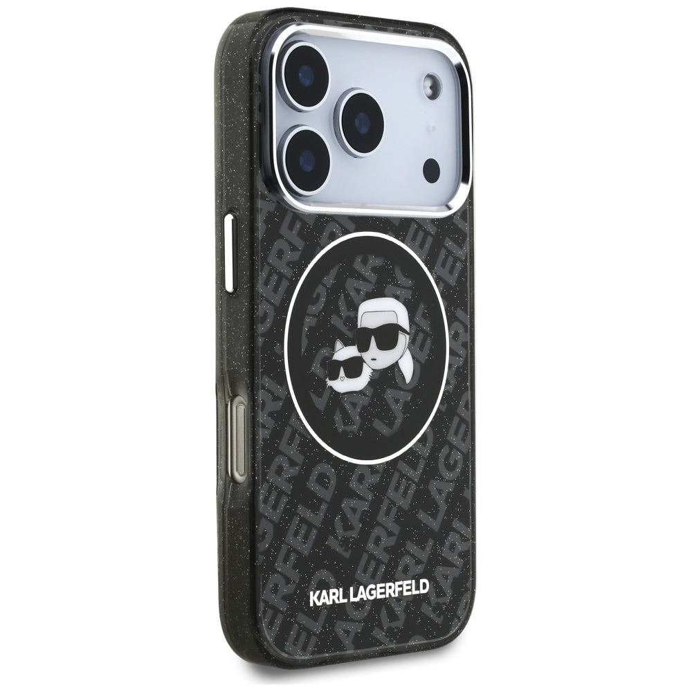 Funda MagSafe para Apple iPhone 17 Pro, Karl Lagerfeld, Glitter Karl & Choupette Head, Negra