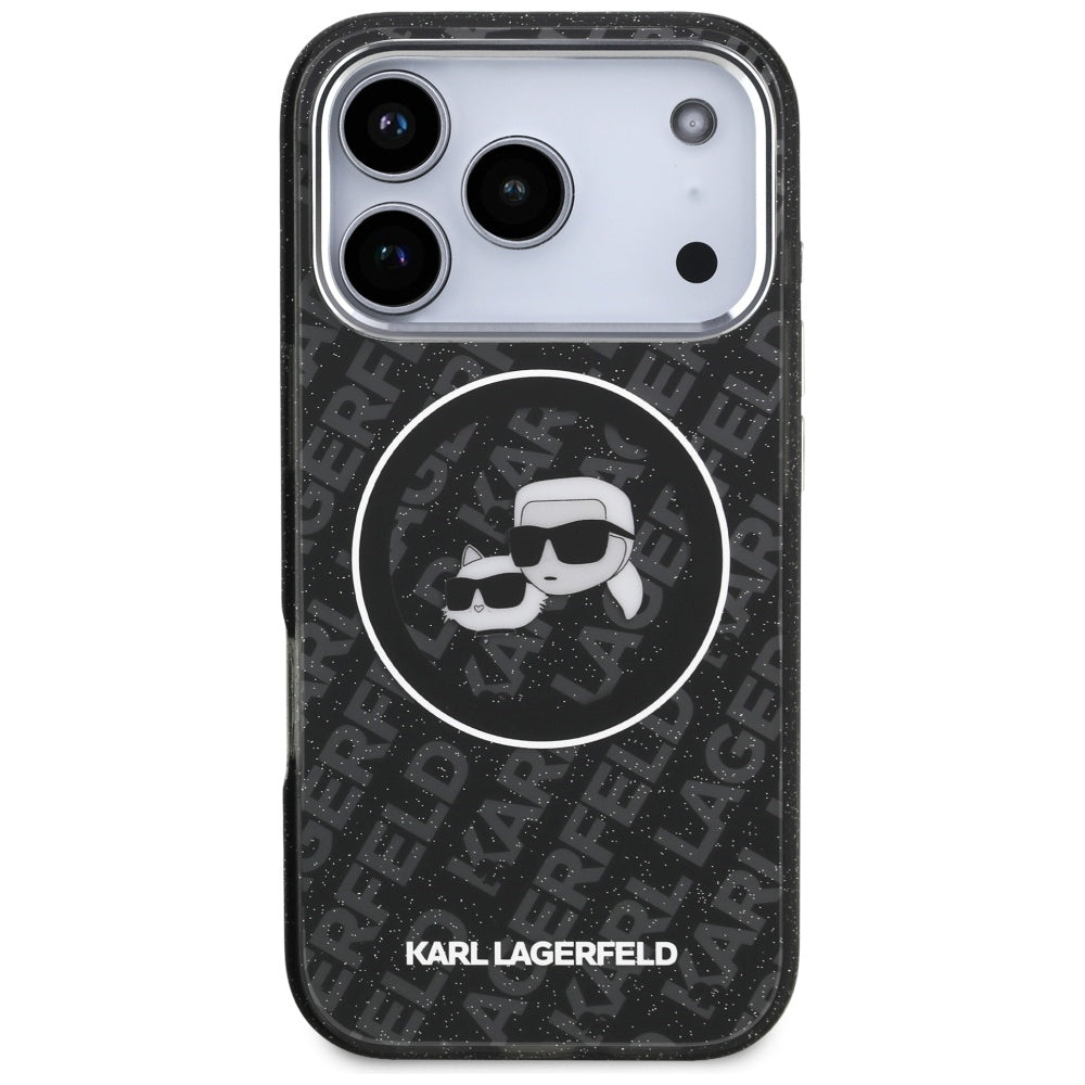 Funda MagSafe para Apple iPhone 17 Pro, Karl Lagerfeld, Glitter Karl & Choupette Head, Negra