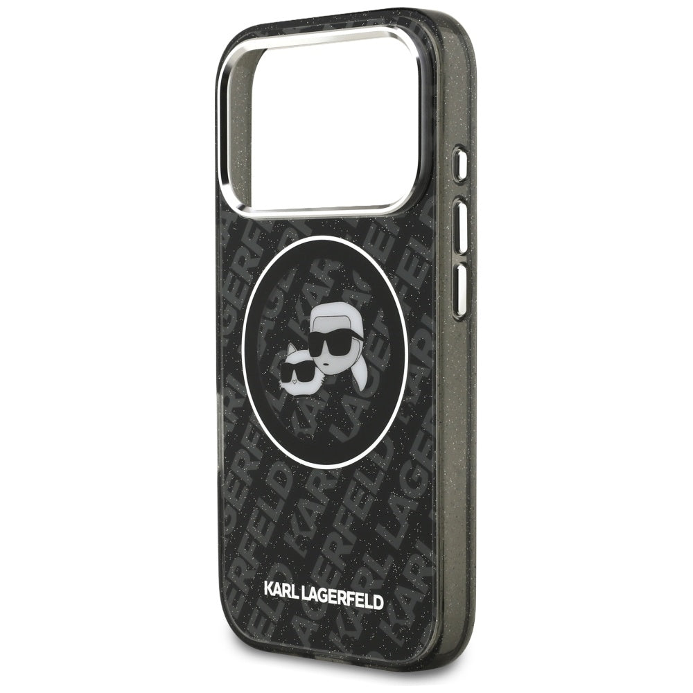 Funda MagSafe para Apple iPhone 17 Pro, Karl Lagerfeld, Glitter Karl & Choupette Head, Negra