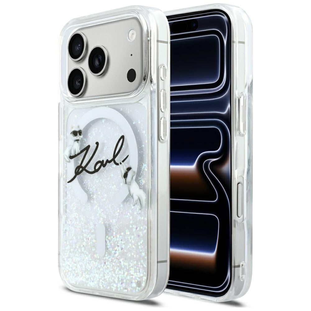 Funda MagSafe para Apple iPhone 17 Pro, Karl Lagerfeld, Glitter Karl Script Logo, Transparente
