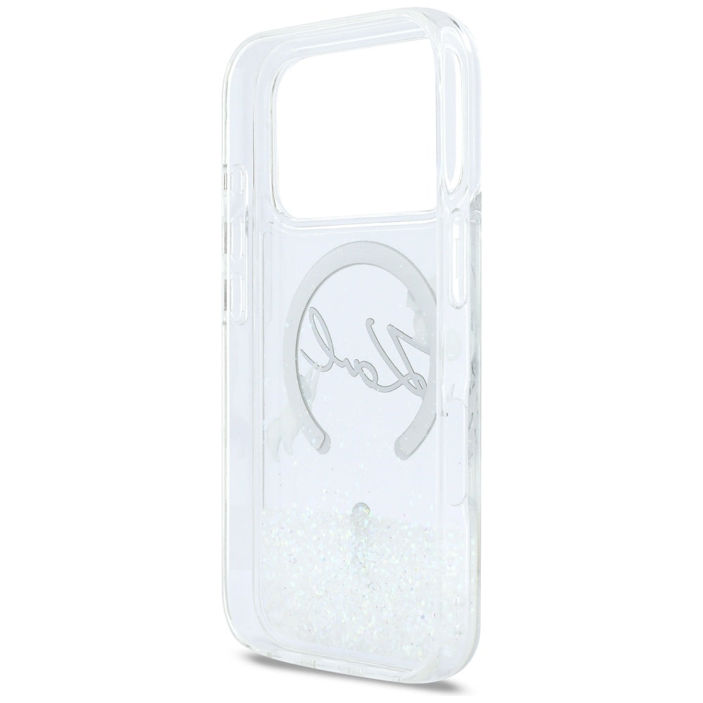 Funda MagSafe para Apple iPhone 17 Pro, Karl Lagerfeld, Glitter Karl Script Logo, Transparente