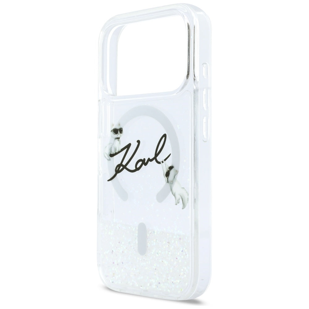 Funda MagSafe para Apple iPhone 17 Pro, Karl Lagerfeld, Glitter Karl Script Logo, Transparente