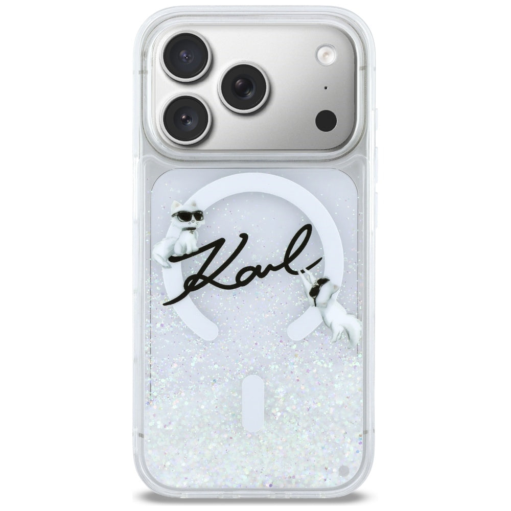 Funda MagSafe para Apple iPhone 17 Pro, Karl Lagerfeld, Glitter Karl Script Logo, Transparente