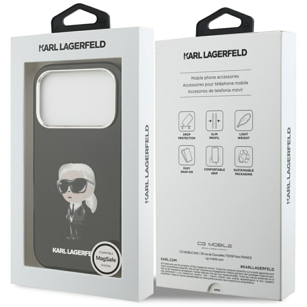 Funda MagSafe para Apple iPhone 17 Pro, Karl Lagerfeld, IML Aquarelle Karl Ikonik, Negra