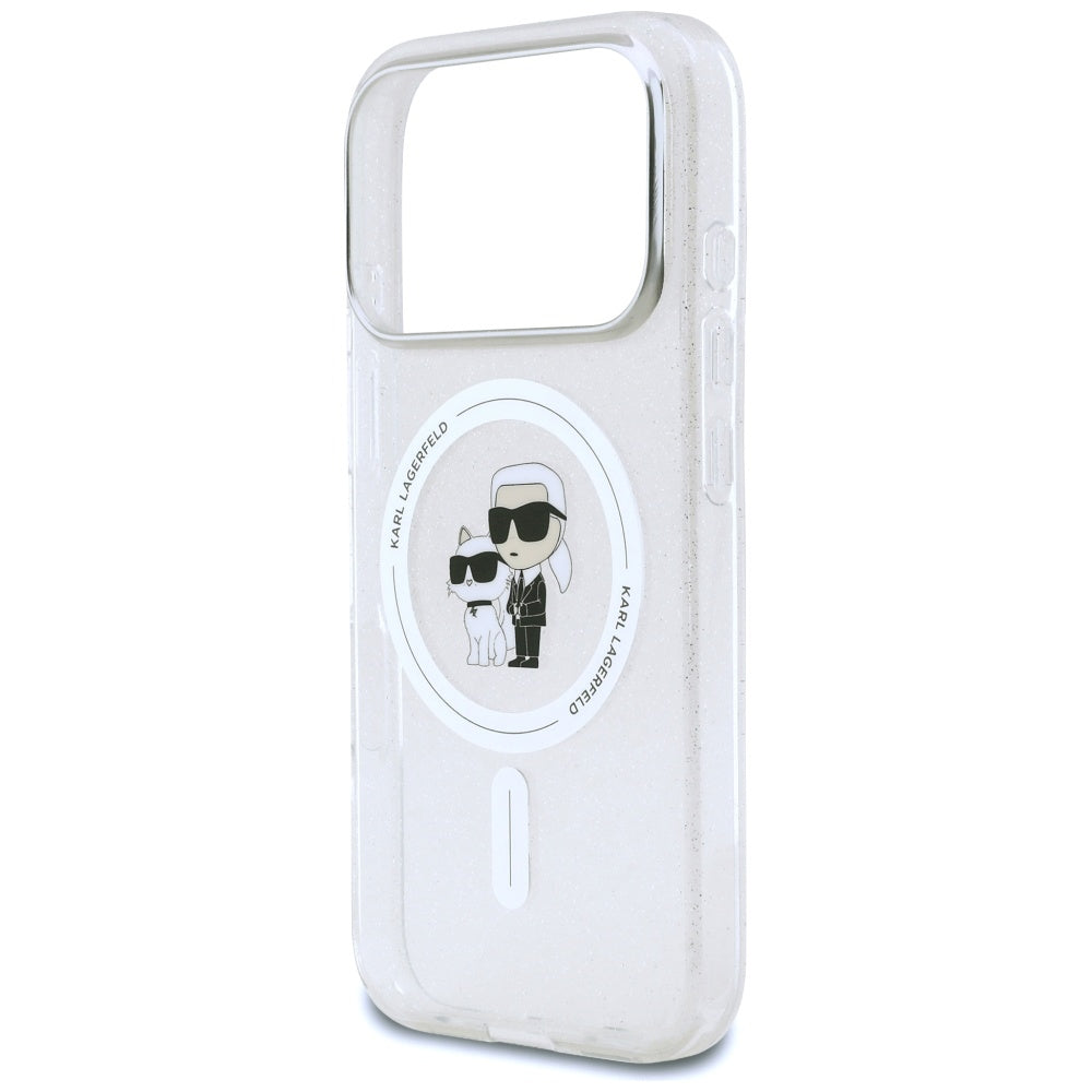 Funda MagSafe para Apple iPhone 17 Pro, Karl Lagerfeld, IML Glitter Karl & Choupette, Transparente