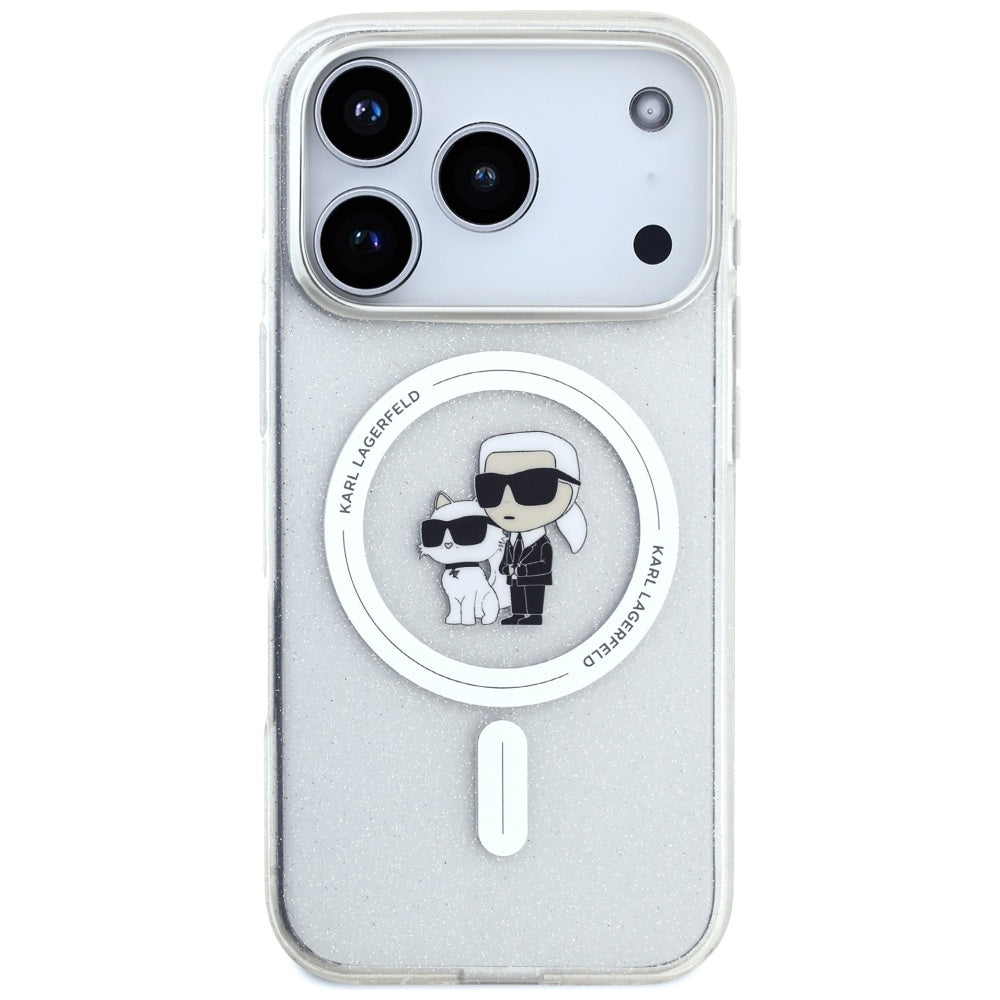 Funda MagSafe para Apple iPhone 17 Pro, Karl Lagerfeld, IML Glitter Karl & Choupette, Transparente