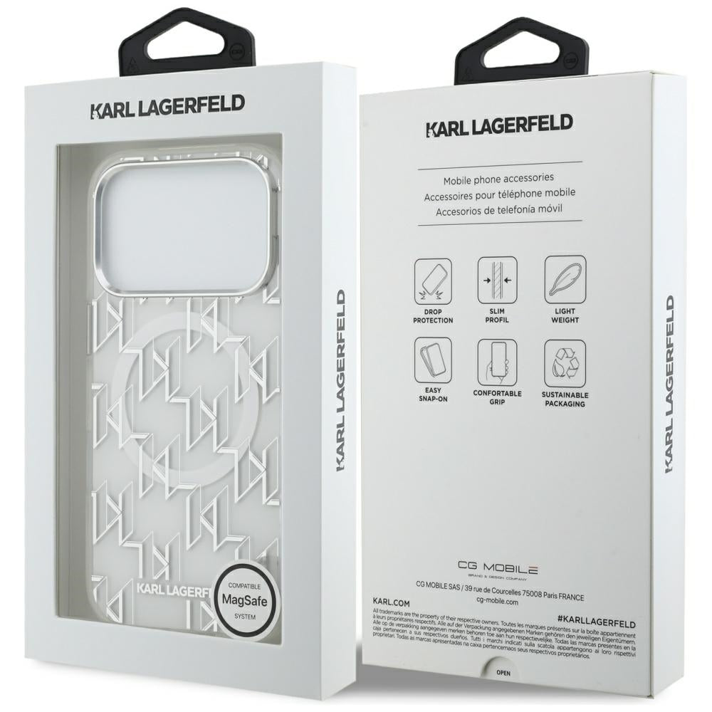 Funda MagSafe para Apple iPhone 17 Pro, Karl Lagerfeld, IML KL Monogram, Blanca