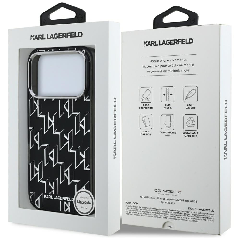 Funda MagSafe para Apple iPhone 17 Pro, Karl Lagerfeld, IML KL Monogram, Negra