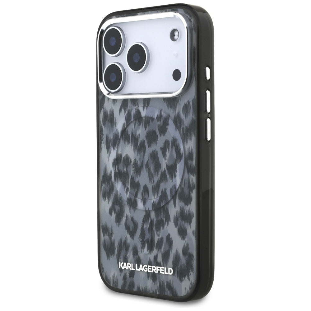 Funda MagSafe para Apple iPhone 17 Pro, Karl Lagerfeld, Patrón IML Leopard, Negra