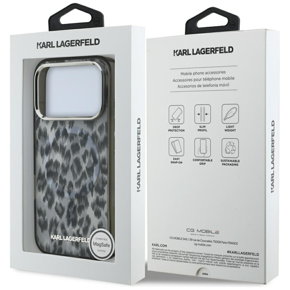 Funda MagSafe para Apple iPhone 17 Pro, Karl Lagerfeld, Patrón IML Leopard, Negra