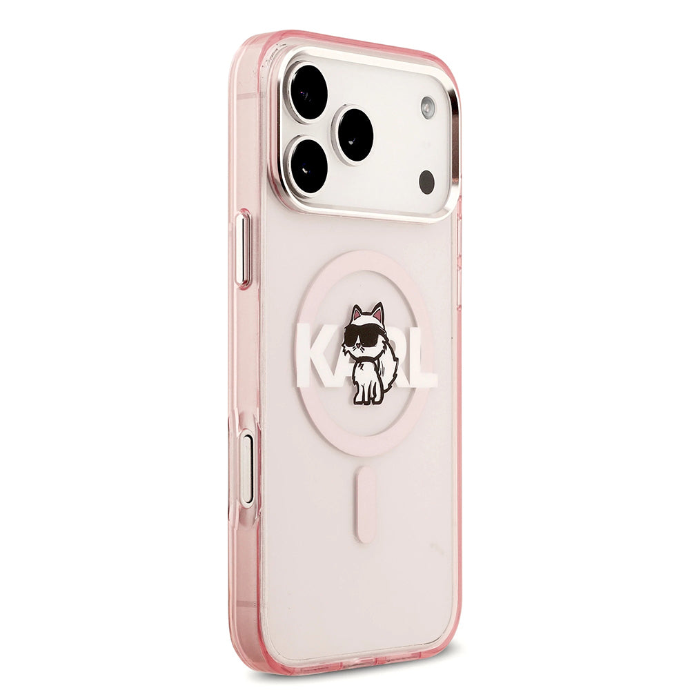 Funda MagSafe para Apple iPhone 17 Pro, Karl Lagerfeld, IML Sketch Logo Choupette, Rosa.