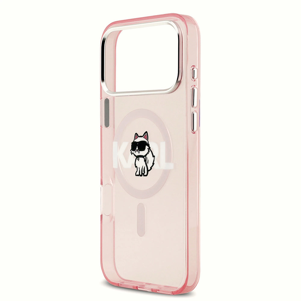 Funda MagSafe para Apple iPhone 17 Pro, Karl Lagerfeld, IML Sketch Logo Choupette, Rosa.