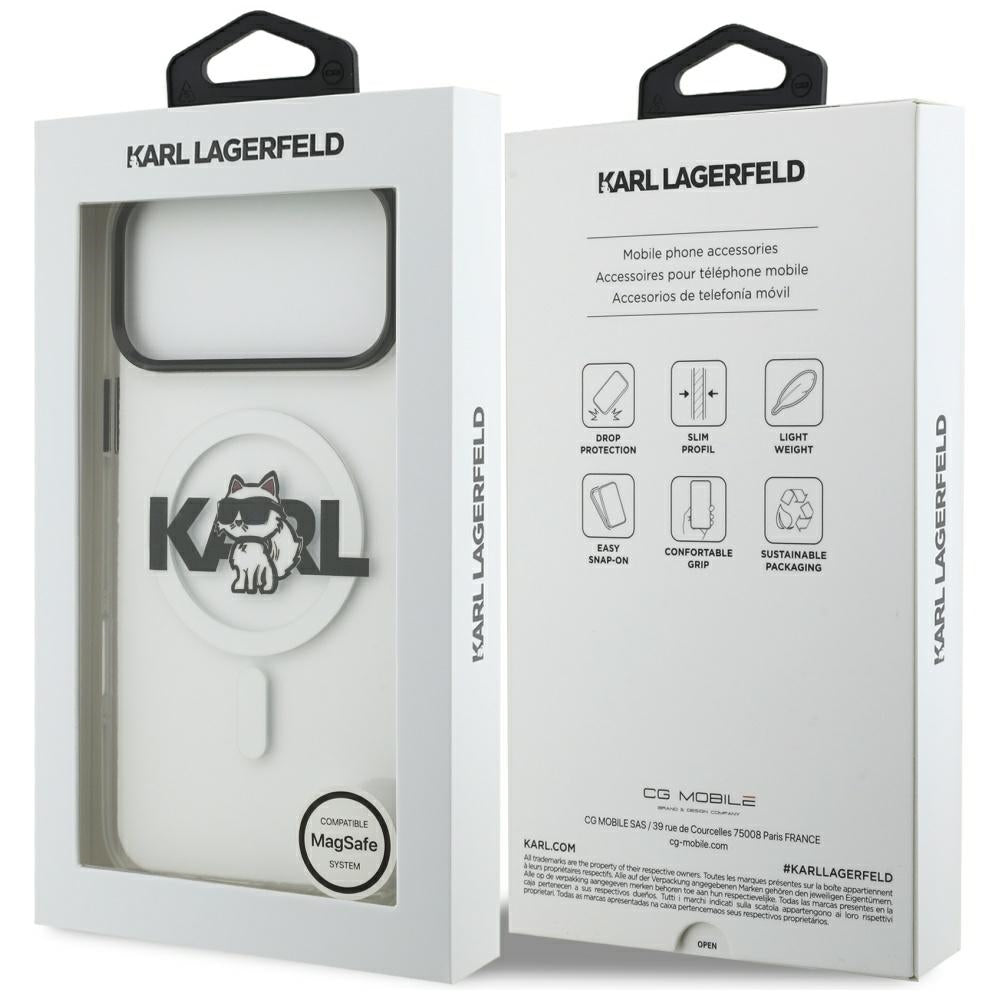 Funda MagSafe para Apple iPhone 17 Pro, Karl Lagerfeld, IML Sketch Logo Choupette, Transparente