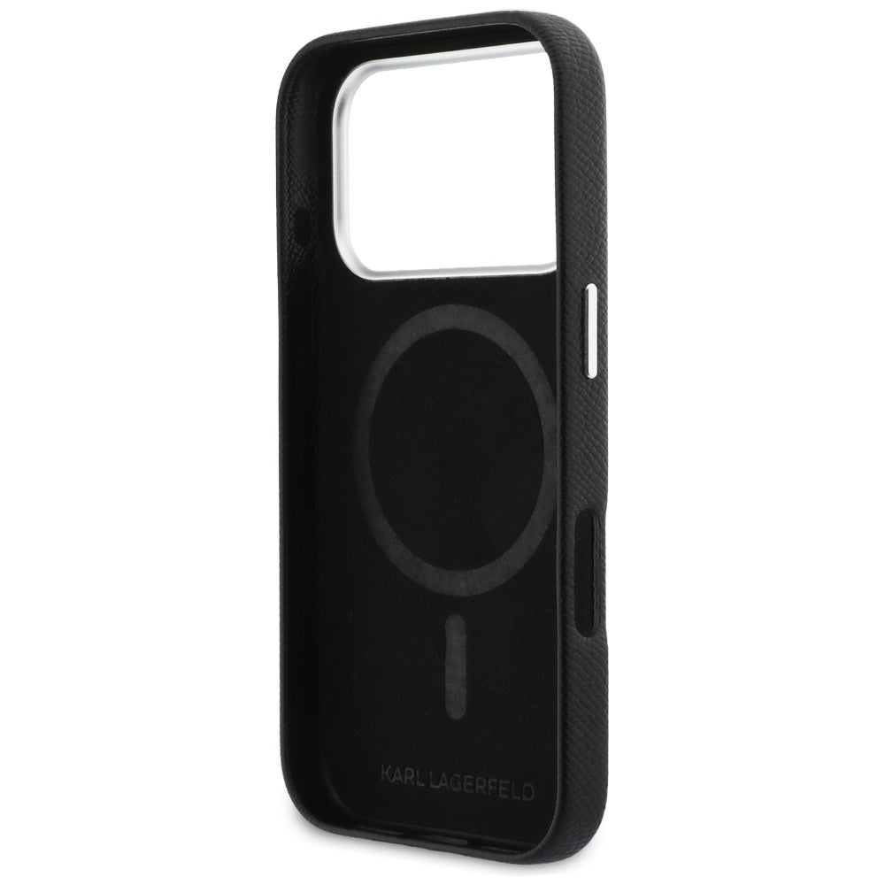 Funda MagSafe para Apple iPhone 17 Pro, Karl Lagerfeld, Karl & Choupette Head's Pin, Negra