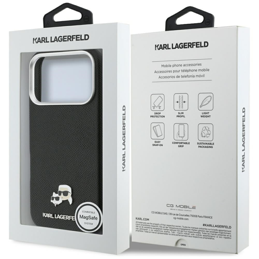 Funda MagSafe para Apple iPhone 17 Pro, Karl Lagerfeld, Karl & Choupette Head's Pin, Negra