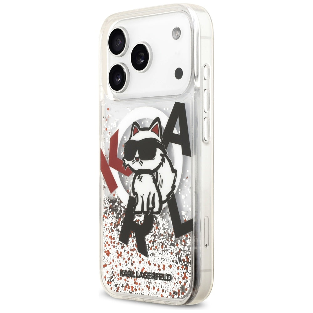 Funda MagSafe para Apple iPhone 17 Pro, Karl Lagerfeld, Liquid Glitter Choupette Logo, Transparente