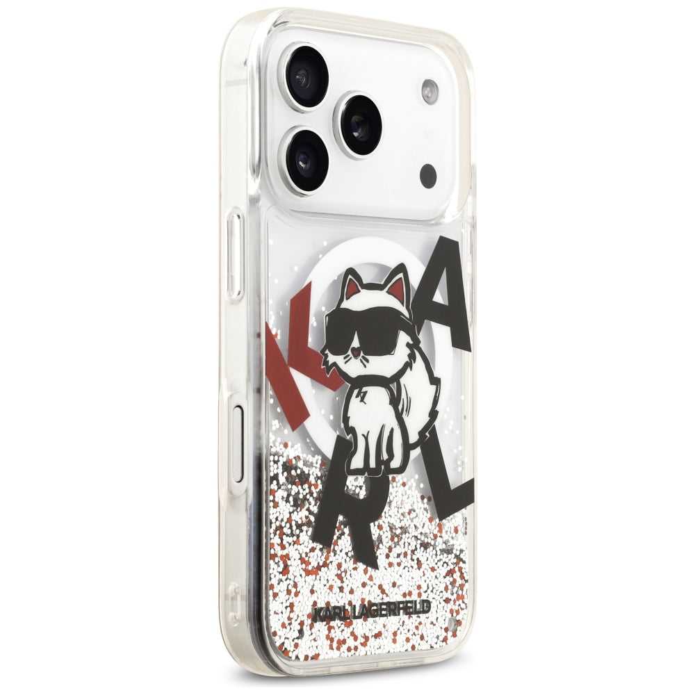 Funda MagSafe para Apple iPhone 17 Pro, Karl Lagerfeld, Liquid Glitter Choupette Logo, Transparente