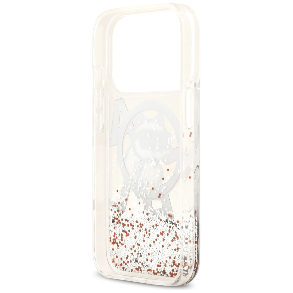Funda MagSafe para Apple iPhone 17 Pro, Karl Lagerfeld, Liquid Glitter Choupette Logo, Transparente