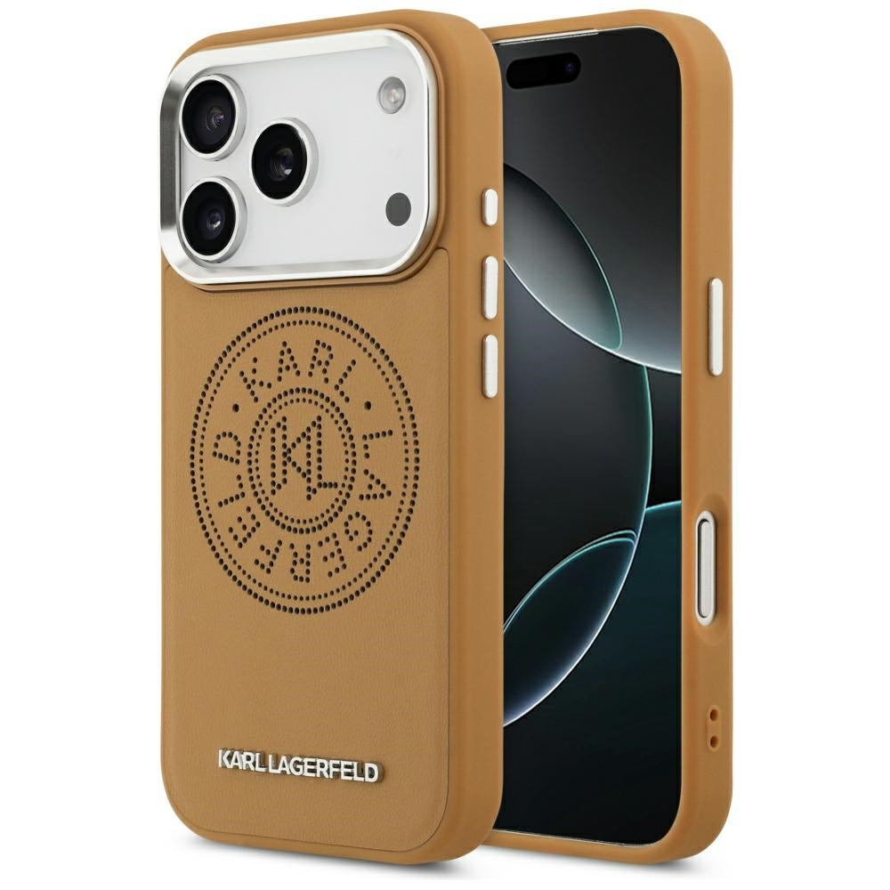 Funda MagSafe para Apple iPhone 17 Pro, Karl Lagerfeld, Point & Metal Logo, Marrón