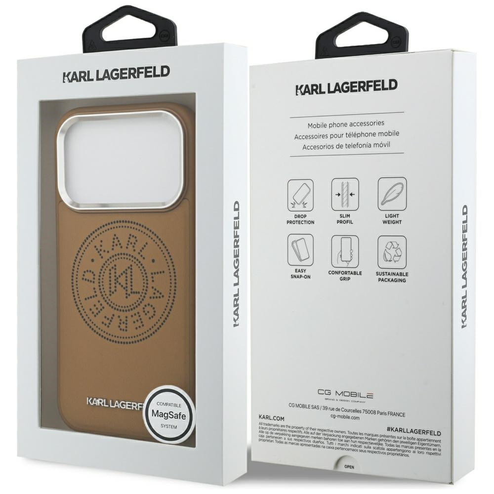Funda MagSafe para Apple iPhone 17 Pro, Karl Lagerfeld, Point & Metal Logo, Marrón