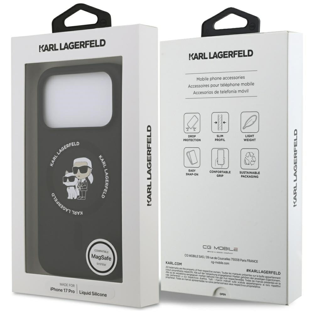 Funda MagSafe para Apple iPhone 17 Pro, Karl Lagerfeld, Ring Karl & Choupette, Negra