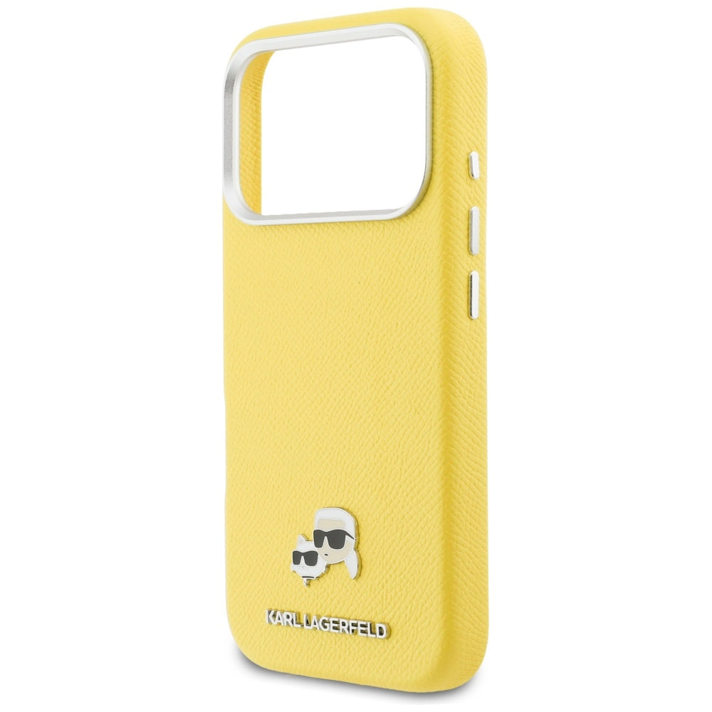 Funda MagSafe para Apple iPhone 17 Pro, Karl Lagerfeld, Saffiano Karl & Choupette Pins, Amarilla