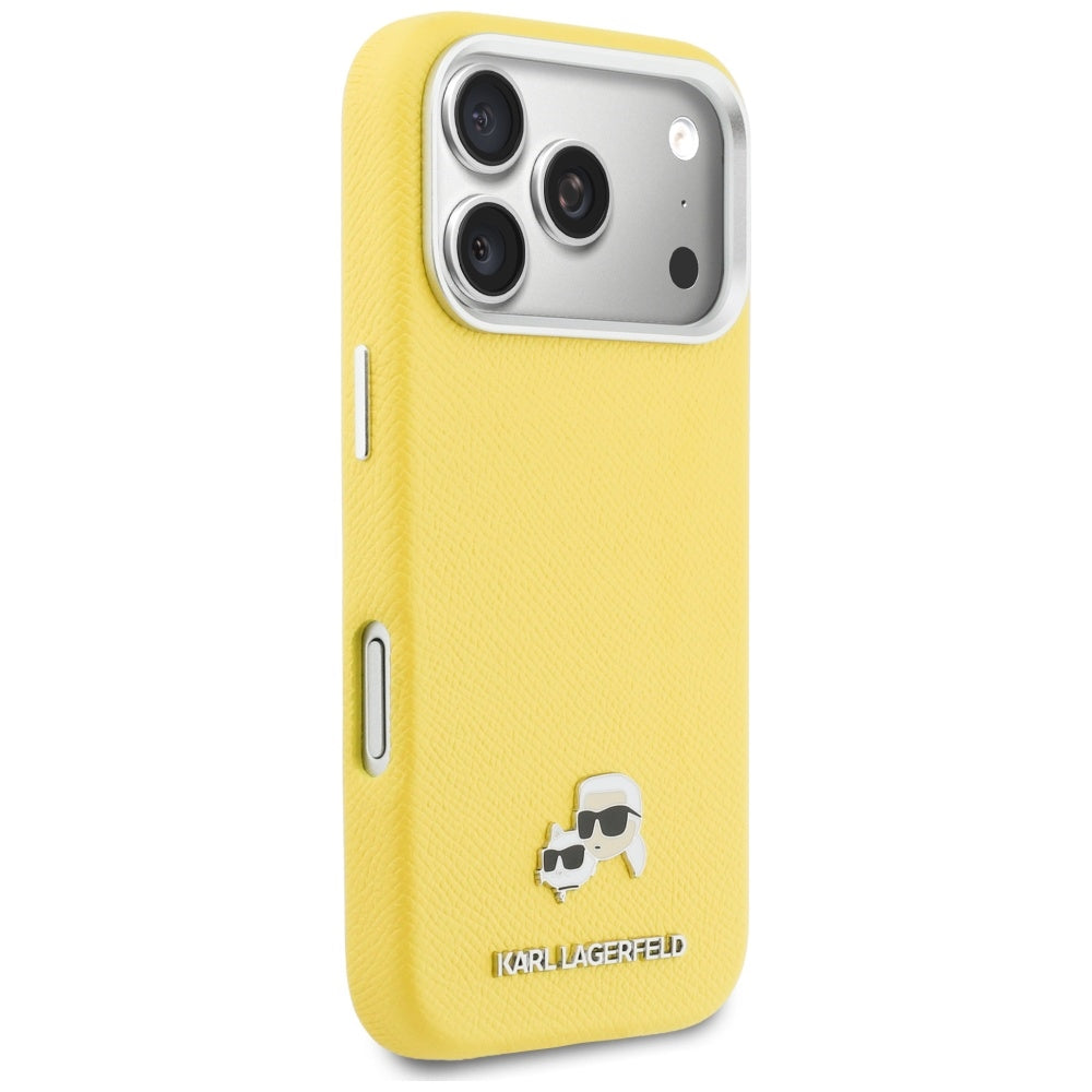 Funda MagSafe para Apple iPhone 17 Pro, Karl Lagerfeld, Saffiano Karl & Choupette Pins, Amarilla