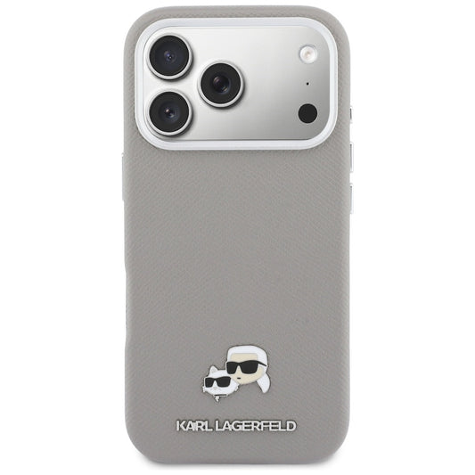 Funda MagSafe para Apple iPhone 17 Pro, Karl Lagerfeld, Saffiano Karl & Choupette Pins, Gris