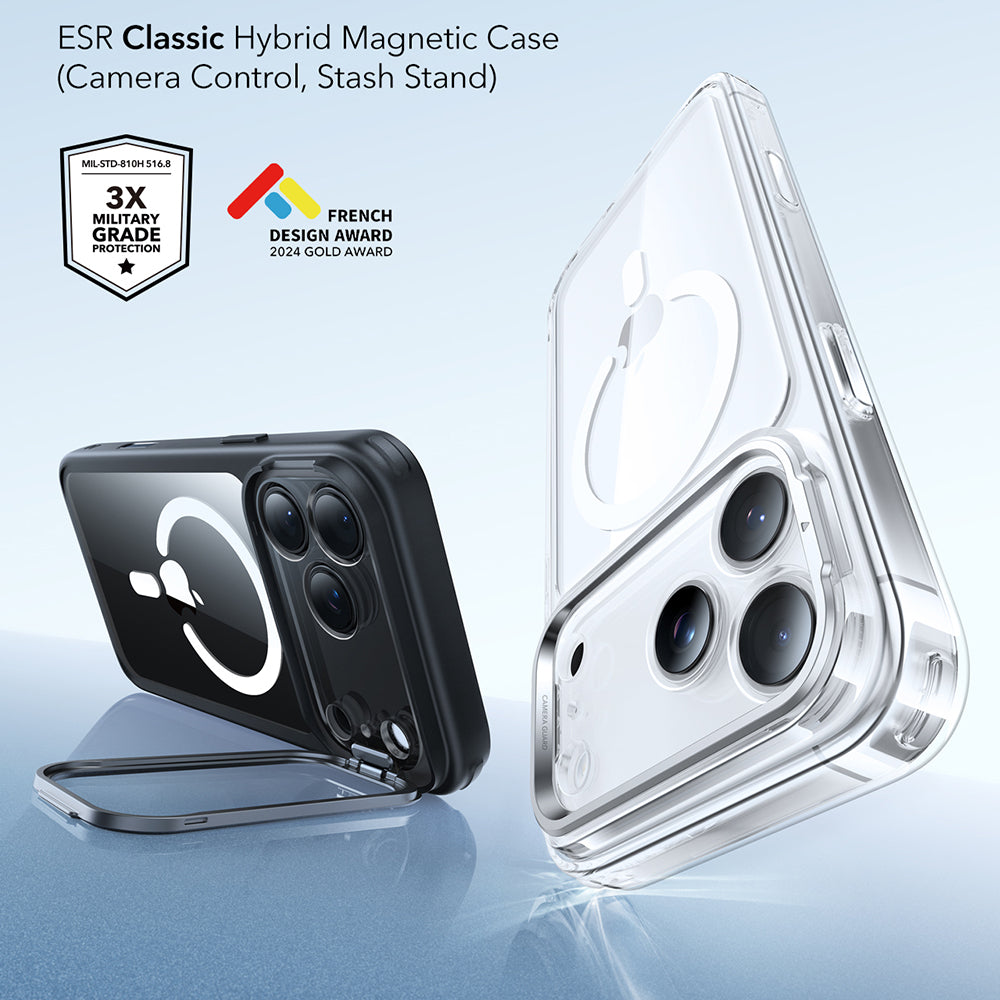 MagSafe Case for Apple iPhone 17 Pro Max, ESR, Classic Hybrid Kickstand, Transparent Black