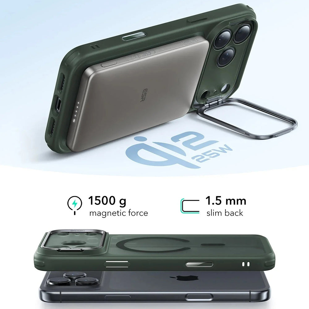 Funda MagSafe para Apple iPhone 17 Pro Max, ESR, Classic Hybrid Kickstand, Verde Satinado