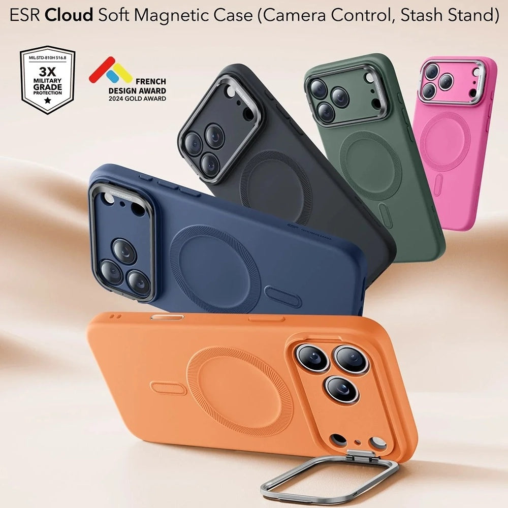 Funda MagSafe para Apple iPhone 17 Pro Max, ESR, Cloud Soft Kickstand, Naranja