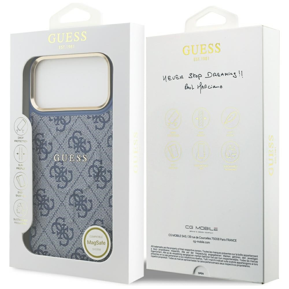 Funda MagSafe para Apple iPhone 17 Pro Max, Guess, 4G Classic, Azul
