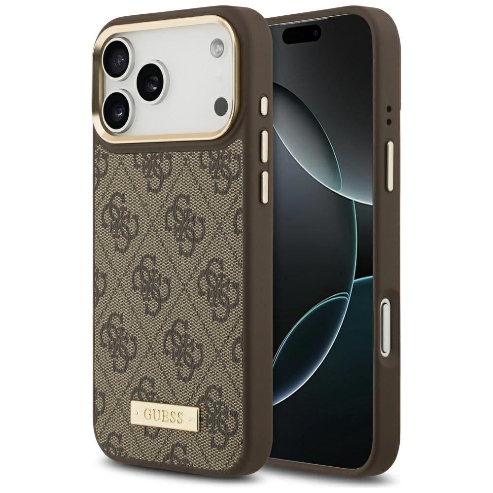 Funda MagSafe para Apple iPhone 17 Pro Max, Guess, 4G Logo Plate, Marrón