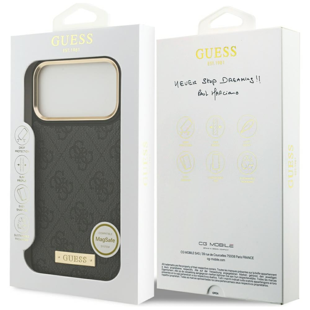 Funda MagSafe para Apple iPhone 17 Pro Max, Guess, 4G Logo Plate, Negra