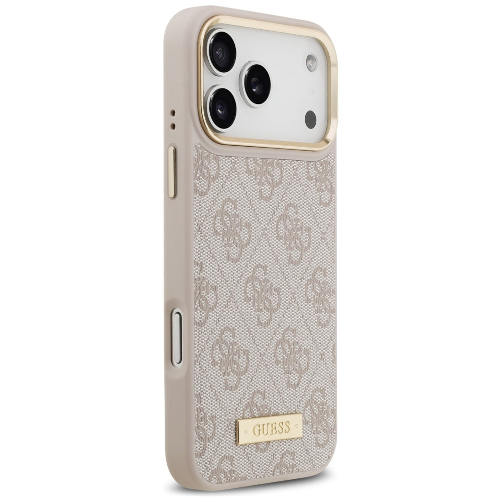 Funda MagSafe para Apple iPhone 17 Pro Max, Guess, 4G Logo Plate, Rosa