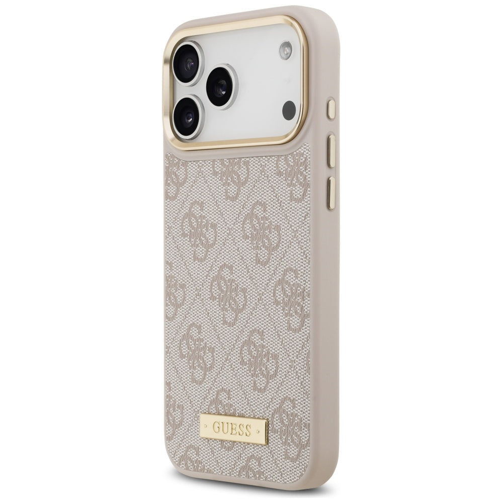 Funda MagSafe para Apple iPhone 17 Pro Max, Guess, 4G Logo Plate, Rosa
