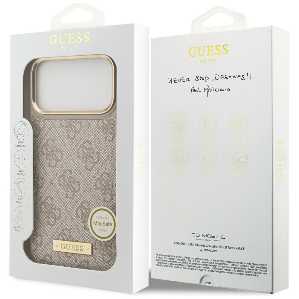 Funda MagSafe para Apple iPhone 17 Pro Max, Guess, 4G Logo Plate, Rosa