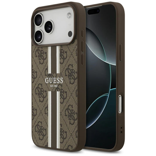 Funda MagSafe para Apple iPhone 17 Pro Max, Guess, 4G Printed Stripes, Marrón