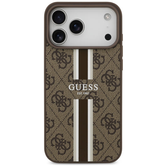 Funda MagSafe para Apple iPhone 17 Pro Max, Guess, 4G Printed Stripes, Marrón