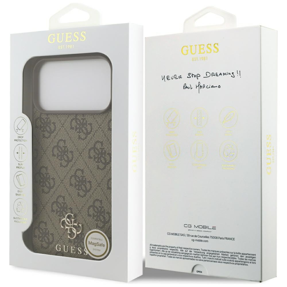 Funda MagSafe para Apple iPhone 17 Pro Max, Guess, 4G Small and Classic Logo, Marrón