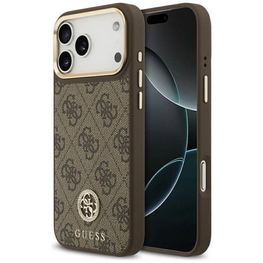 Funda MagSafe para Apple iPhone 17 Pro Max, Guess, Logo Strass 4G, Marrón