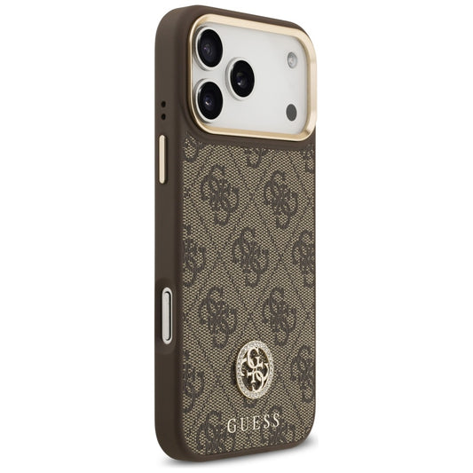 Funda MagSafe para Apple iPhone 17 Pro Max, Guess, Logo Strass 4G, Marrón