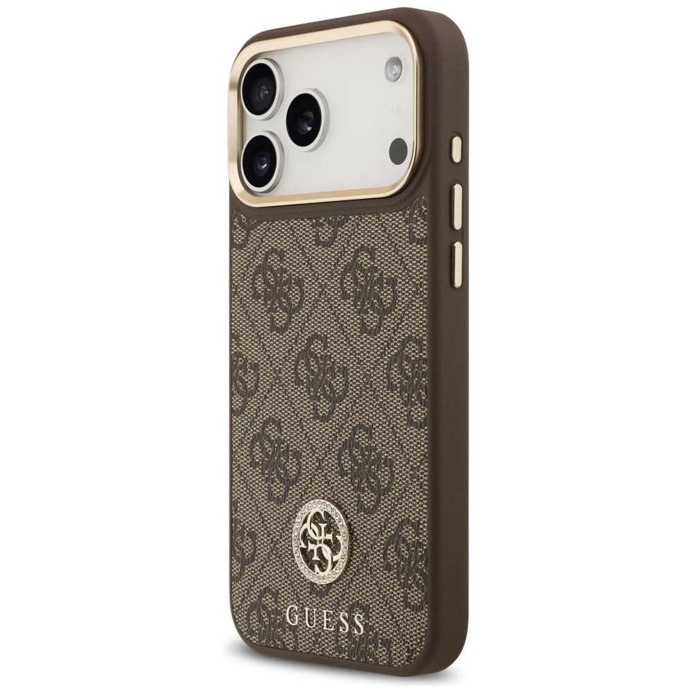 Funda MagSafe para Apple iPhone 17 Pro Max, Guess, Logo Strass 4G, Marrón