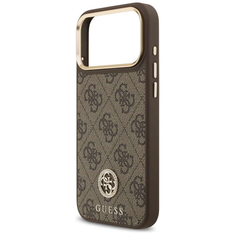 Funda MagSafe para Apple iPhone 17 Pro Max, Guess, Logo Strass 4G, Marrón